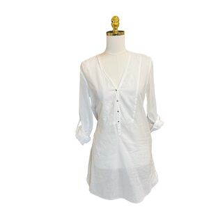 ZARA Basic Swimsuit Cover-Up Size M White Sheer Tunic Dress Roll-Tab Sleeve